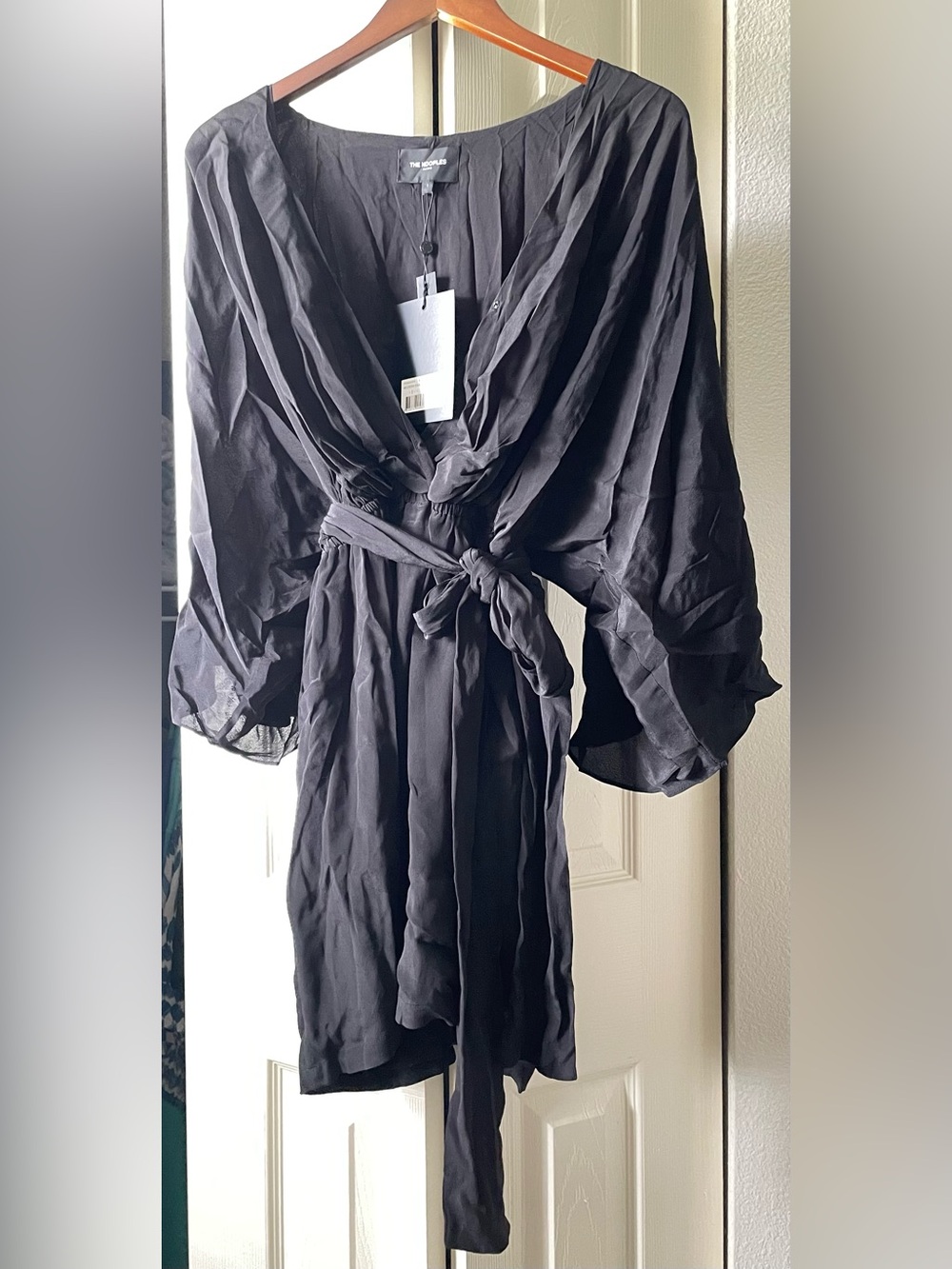 The Kooples Black Wrap Midi Dress with Tie Waist